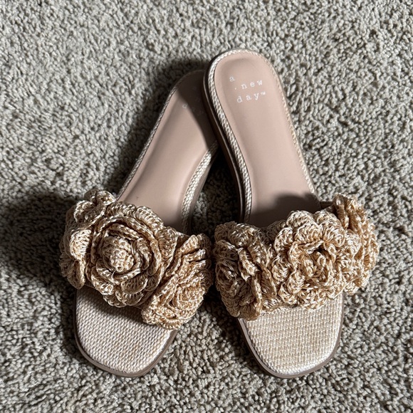 a new day Shoes - a new day Beige Crochet Floral Slide Mules